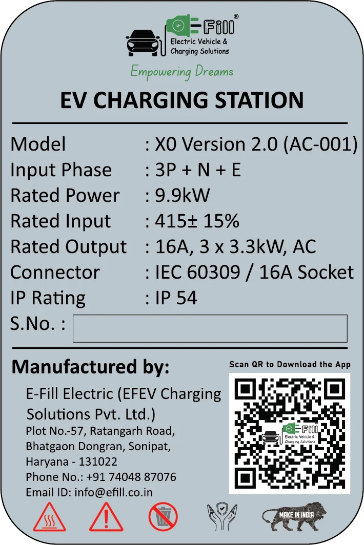 E-Fill XO-AC001 — ac001 rating label